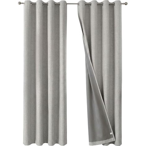 Tende Oscuranti Termoisolanti in Lino Grigio 2 pezzi 117 x 137 cm (1/5)
