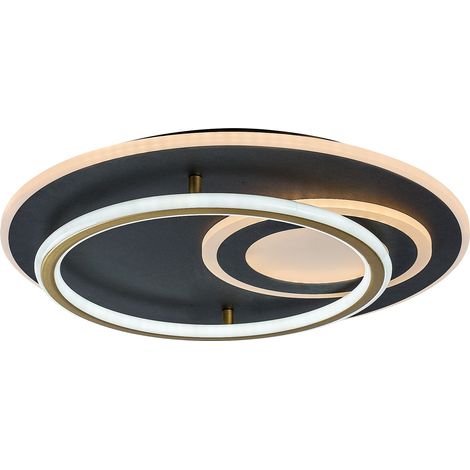 Plafonnier LED rond à anneaux 60 W noir et doré avec télécommande Rabalux Brantiel (1/5)