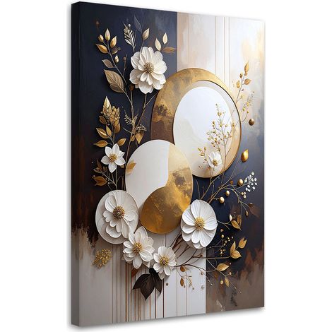 Tableau Moderne, Abstraction de fleurs et de cercles en brun,20x30 (1/4)
