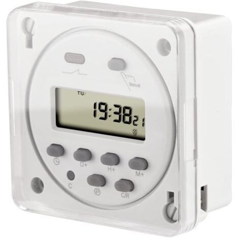 Minuterie Programmable numérique LCD CN101A DC12V 16A SPST avec couvercle étanche blanc (1/2)