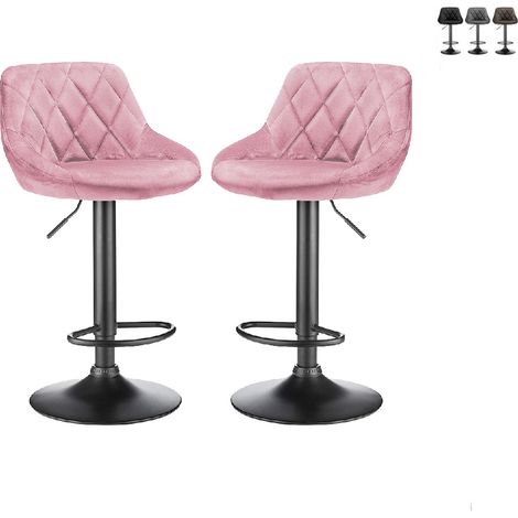 Lot de 2 Tabouret de Bar avec Dossier et Repose-Pied, Hauteur Réglable, Siège en Velours, Rose (1/5)