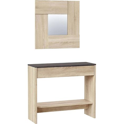 Mobile da ingresso Gilbert, Entratina con specchio, Mobile con cassetto e ripiano per entrata, Armadio moderno per atrio, 92x33h149 cm, Rovere e Noce (1/4)