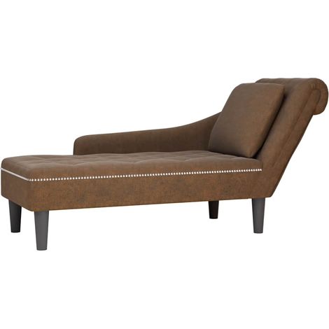 Chaiselongue mit Kissen und Rechter Armlehne Braun Kunstleder vidaXL
