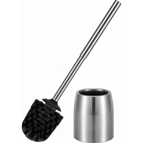 Ensemble Brosse et Porte-Brosse pour Toilettes en Acier Inoxydable Brossé Nickelé Manche 30 cm Poils Haute Densité Brosse de Nettoyage pour Cuvette avec Socle Anti-Rouille - Argent (1/5)