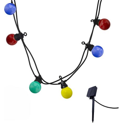 Guirlande lumineuse solaire 5.70 m – 10 globes multicolores LED – 8 modes – Alimentation solaire pour extérieur – Lumi Jardin