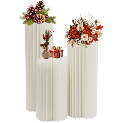 Lot de 3 Vases en carton, stand à fleurs pour décorer les tables de fête,Supports cylindriques colonne élégants pour centres de table de mariage (60cm, 80cm, 100cm) (1/5)