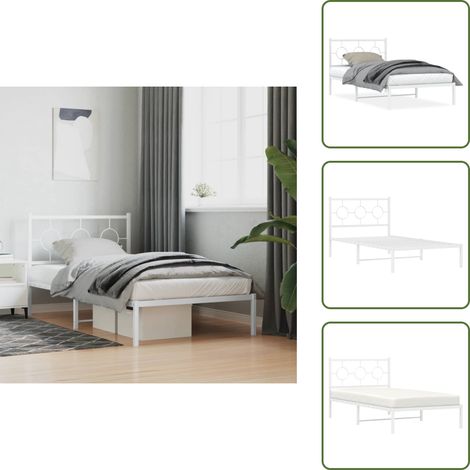 Bettgestell mit Kopfteil Metall Weiß 100x200 cm - Metallbett - Doppelbett - Bettgestell - Weißes Bett - Schlafzimmermöbel (1/5)