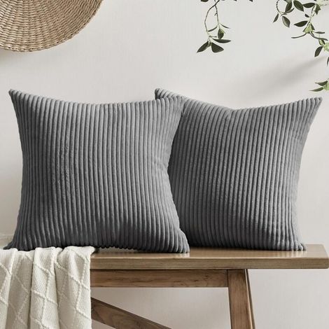 45 x 45 cm Dark Grey Soft Fluffy Cushion Cover Set of 2 Striped Pattern Sofa Throw Pillow Cover Modern Decoration for Sofa Bed Living Room Bedroom Winter Autumn MUMU (1/4)