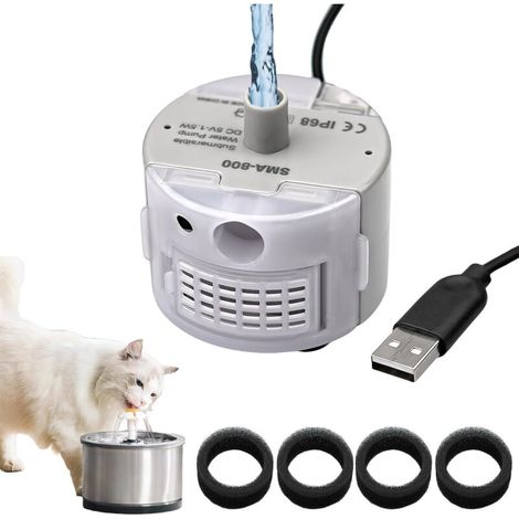 MUMU Ersatzpumpe für Katzenbrunnen, 2,5 l, Edelstahl, mit 4 Ersatzfilterelementen, DC 5 V, 1,5 W (1/4)