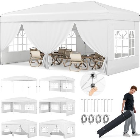 10x20 Pop-Up-Pavillon mit 6 Seitenwänden und Rollentasche