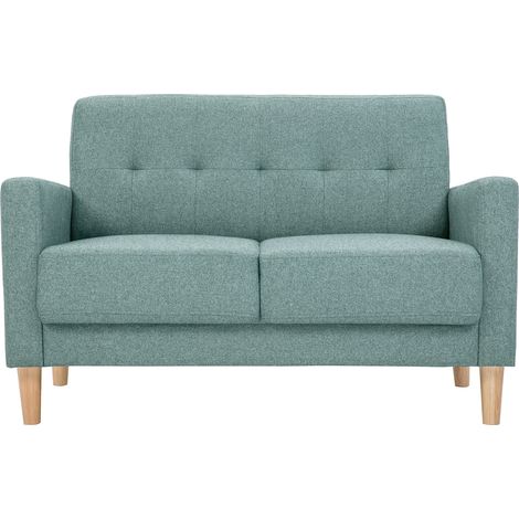 Miliboo – Canapé droit 2 places en tissu vert de gris – Dossier capitonné – Piètement en hévéa massif – Dimensions L123 x P69 x H80 cm (1/5)
