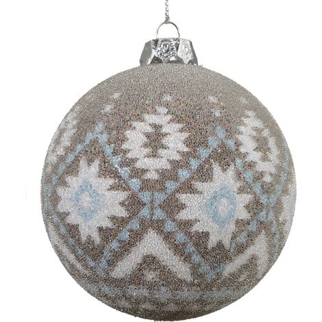 Weihnachtskugel Indigomuster Beige bruchfest Ø 8 cm - Kunststoff