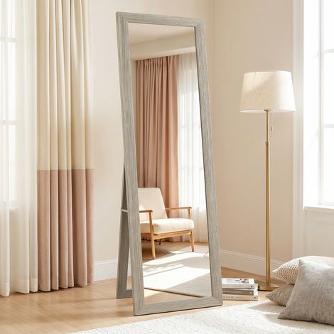 Miroir sur pied pleine longueur avec cadre et support, bois et verre, 37 x 40 x 155 cm, gris (1/5)