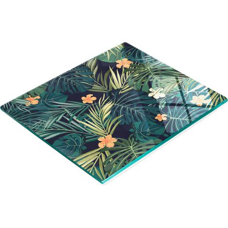 Tabla de cortar de cristal para cocina con estampado de hojas tropicales, 60x52 cm. (1/5)