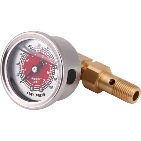 Kit adaptateur universel de jauge de régulateur rempli de liquide de pression de carburant 0-100PSI rouge (1/5)