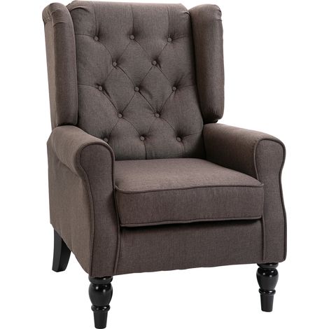 HOMCOM sillón de salón moderno, butaca para dormitorio con reposacabezas y patas de madera, carga 160 kg, para oficina, sala de estar, marrón