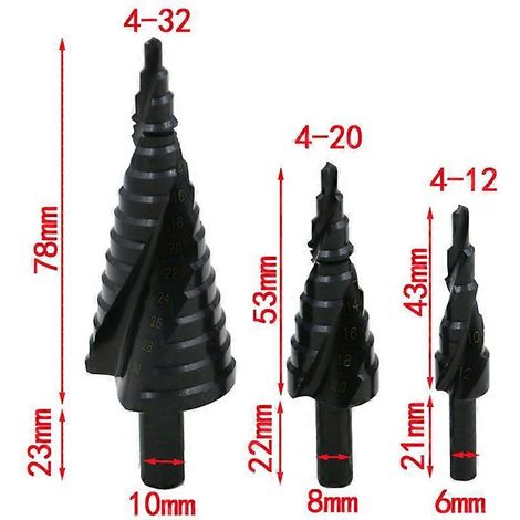 Jeu de 3 forets (4 de 12 mm, 4 de 20 mm et 4 de 32 mm) en acier rapide à rainurer, revêtement titane, pour le travail du bois et du métal. Outils de menuiserie pour le perçage de carottes. (1/5)