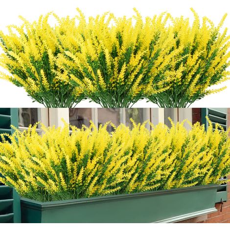 Lot de 50 fleurs de lavande artificielles, plantes en plastique, décoration intérieure et extérieure, décoration de pot de fleurs suspendu, jaune (1/4)
