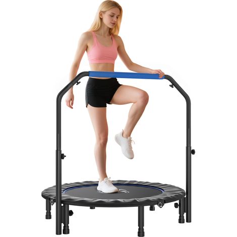 Faltbares 45-Zoll-Mini-Fitness-Trampolin mit verstellbarem Schaumstoffgriff, blau