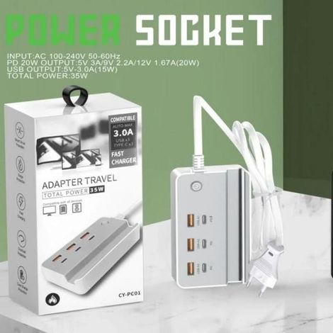 Chargeur de téléphone USB Type C 35 W, 6 ports, multiprise de bureau à charge rapide avec support pour iPhone, Samsung, Xiaomi et (1/3)