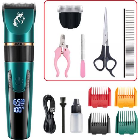 Tondeuse Pour Animaux - 4 Têtes De Coupe Détachables - Puissance Élevée Faible Bruit - USB Rechargeable - Pour Chiens Et Chats À Poil Long Épais - 1 Pièce (1/5)