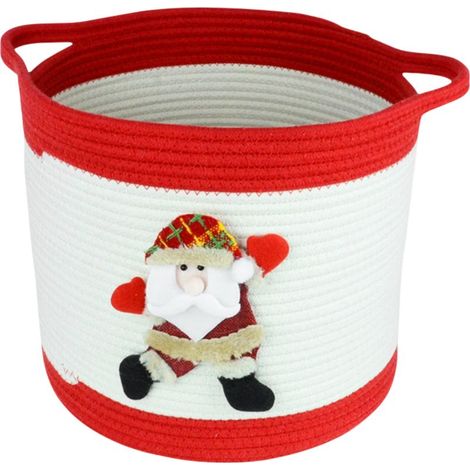 Panier cadeau, panier de rangement pour décorations de Noël avec poignée, panier cadeau pour bébé (jouets), panier en corde de coton tressée pour serviettes et couches (1/5)