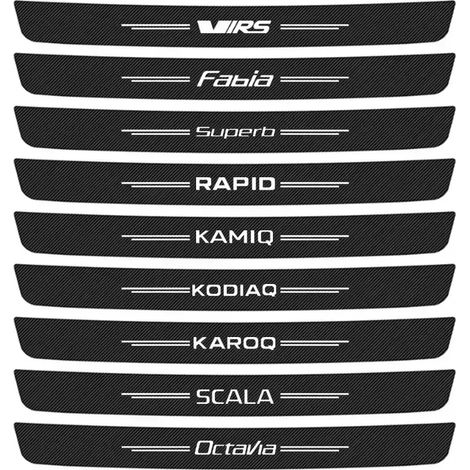 (Noir et blanc - pour SCALA) Protections de seuil de porte de coffre en fibre de carbone, adhésives, compatibles avec Skoda VRS, Octavia, Fabia, Kamiq, Karoq, Kodiaq, Rapid, Scala et Superb. (1/4)