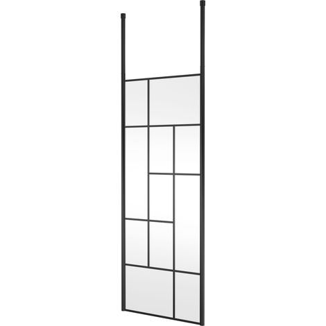 Balterley Ellerton Contemporary Bathroom Abstract Frame Design 8mm Glass Wetroom Screen with Ceiling Posts, 1950 x 850 x 60mm, Matt Black