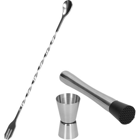 Ensemble doseur à cocktail en acier inoxydable, pilon et cuillère à mélanger, accessoire de barman