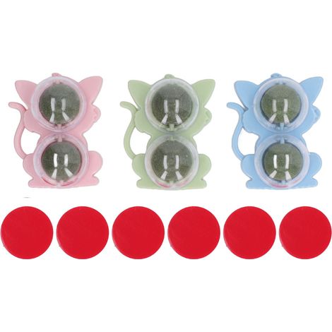 Lot de 3 boules de cataire rotatives à lécher, jouet comestible pour chat favorisant la digestion et soulageant l'inconfort. (1/5)