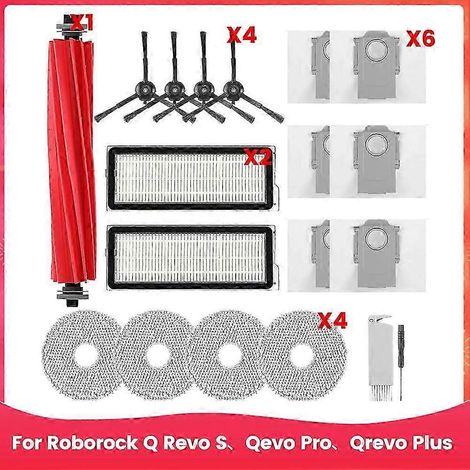 Pièces détachées pour aspirateur robot Roborock Q Revo S, Qevo Pro et Qrevo Plus : brosse principale, filtre HEPA, lingette de nettoyage et sacs à poussière. (1/3)
