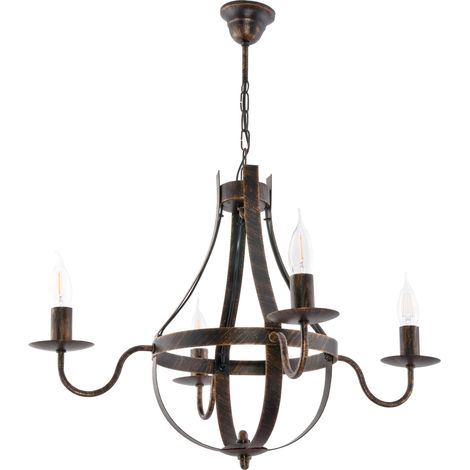 Lampada a sospensione da soffitto a candelabro nera oro antico elen negro 11-361