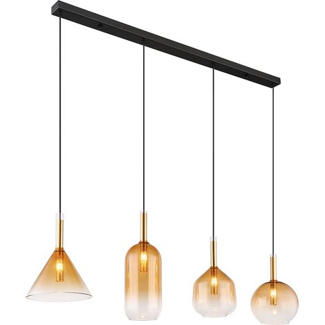 Pendelleuchte Hängelampe Deckenleuchte Esszimmerlampe Metall Glas Amber L 110cm (1/5)