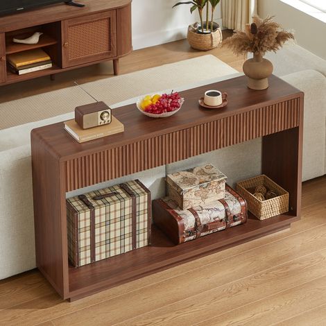 Console da ingresso moderna 150 cm con 2 cassetti, vano aperto, rovere noce (1/5)