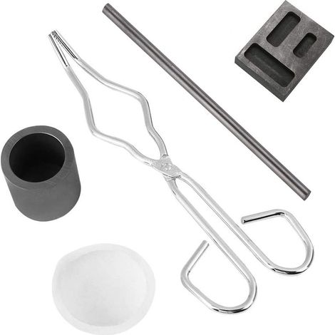 Vente de liquidation : ensemble d'outils de fusion de 5 pièces comprenant 1 pince à creuset, 1 tige en graphite, 1 creuset de 30 g, 1 creuset rectangulaire en graphite et 1 creuset cylindrique en grap (1/5)