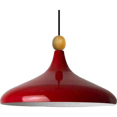 bamyum Holz Champion Suspension Industrielle Plafonnier, 35 cm Abat-Jour Plafonnier, Suspension Industrielle, E27 Lumières Pour Salon & Salle À Manger, Luminaire Suspendu Rouge (1/4)