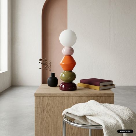 sweeek - Lampe de table intérieur céramique et verre Ø13cm bordeaux - Omi (1/5)