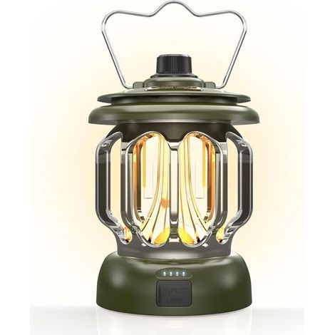 Lampe de camping LED, rechargeable, à intensité variable, éclairage d'urgence, autonomie de 130 heures, pour les pannes de courant, les ouragans, l'extérieur, décoration vintage (vert) (1/5)