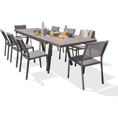 STOCKHOLM - Tavolo e sedie da giardino 8 posti con tavola di vetro in ceramica - DCB GARDEN (1/5)