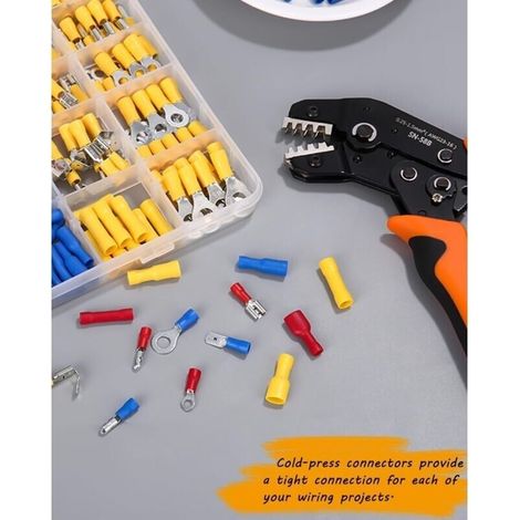 Terminali elettrici da 480 pezzi, terminali elettrici per autoveicoli, terminali a crimpare, terminali rotondi, piatti femmina e maschio, terminali ad occhiello e ad anello, cilindrici e altri (1/4)