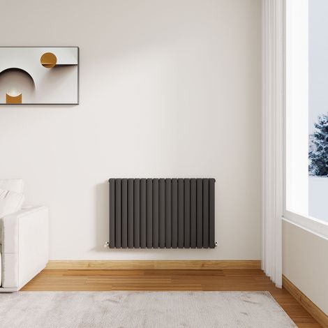 Stech Homes Modern Anthracite Oval Column Designer Radiator Horizontal 600 x 1180 mm Double Panel Central Heating Radiators