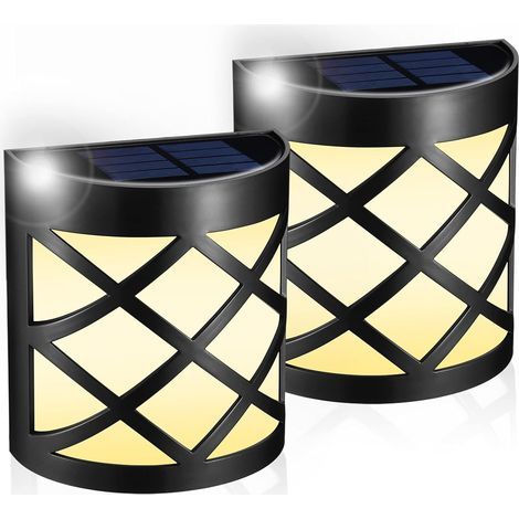 Lampe Solaire Extérieur[2pack]LED　Lampadaire Exterieur Solaire，Clture,Patio,Porte D'entrée,Escalier,Paysage,Décoration De Jardin Murale Solaire étanche,Lumière Blanche Chaude (1/5)