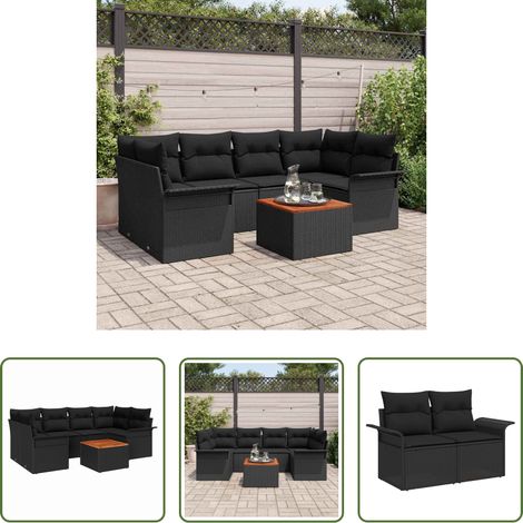 Gartentisch - Gartensofa-set mit Kissen 7 pcs Schwarz Poly-Rattan (1/5)