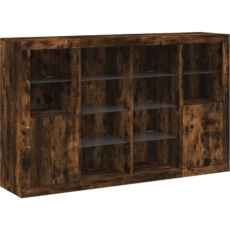 Credenza a buffet cassettiera mobiletto portaoggetti cucina soggiorno salotto con luci a LED 3 pezzi legno ingegnerizzato marrone 020037209