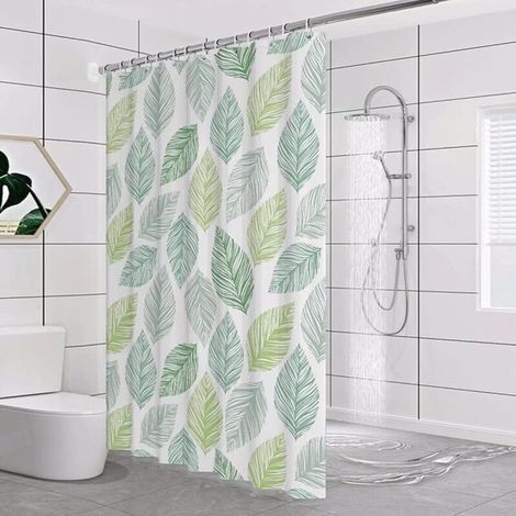 Cortina de ducha PEVA 180x180 cm, cortina de ducha larga con hojas verdes impermeables, cortinas de baño verdes resistentes al moho, con ganchos (1/5)