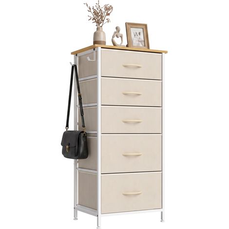 HOMCOM Fabric Chest of Drawers, 5 Drawer Dresser for Bedroom, Beige (1/5)