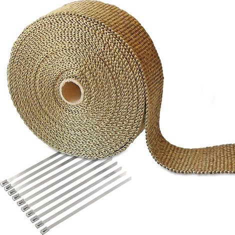 GDHZS- Thermique Echappement, 15M x 5cm Ruban Isolant Thermique avec 10Collier Serrage Inoxydable, Bande Thermique pour Moto et Voiture, Bande Thermique Échappement Haute Résistance (1/5)
