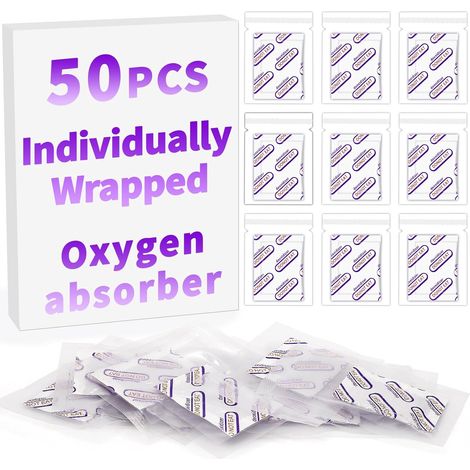 Emballage individuel - Absorbeur d'oxygène pour le stockage des aliments 500CC (50 paquets de 25000cc), emballages de qualité alimentaire pour le stockage à long terme des aliments, bocaux Mylar Bags (1/5)