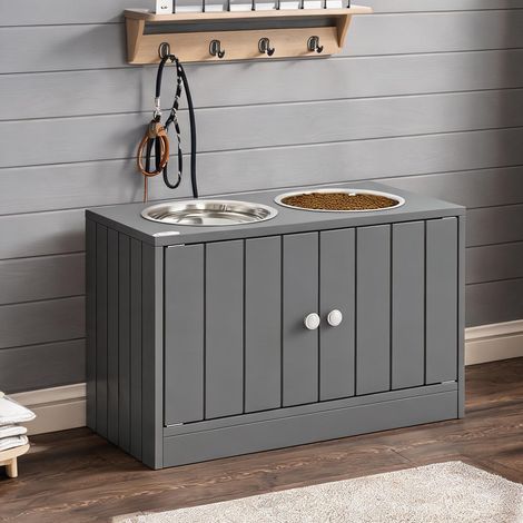 Gamelle pour chien gris en bois d'ingénierie 60 x 30 x 35,5 cm (1/5)