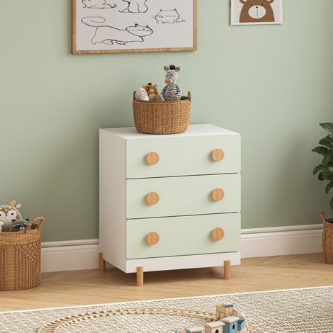 Cassettiera Vaarentaa per Cameretta con 3 Cassetti 55x41x66 cm - Bianco/Verde Menta [en.casa] (1/5)